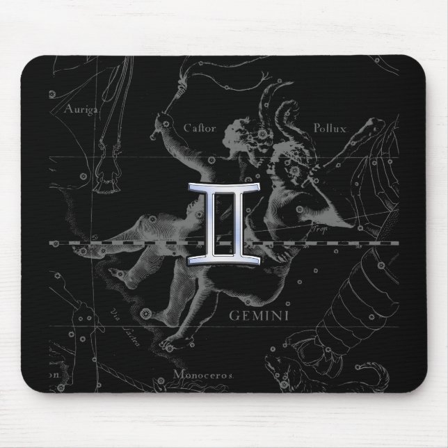 Chrome like Gemini Zodiac Symbol on Hevelius Mouse Pad (Front)