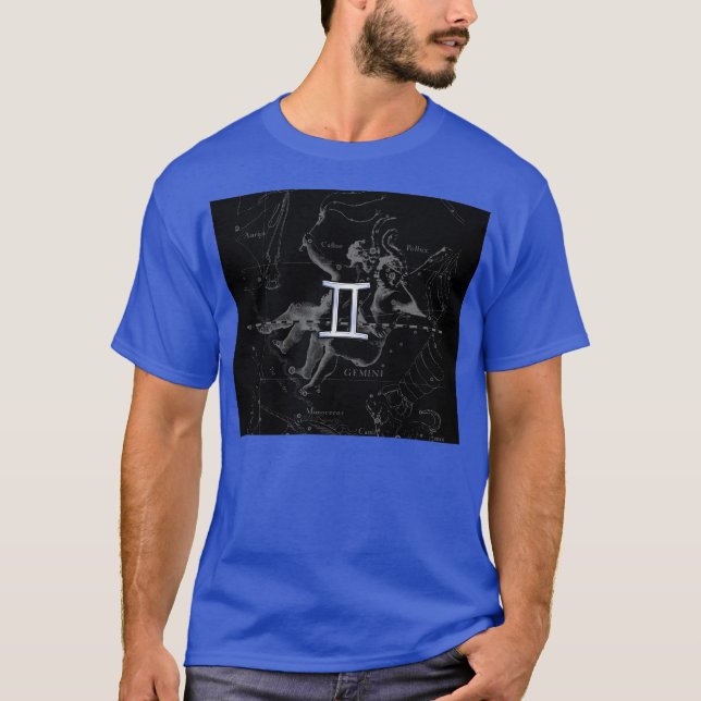 Chrome like Gemini Zodiac Symbol on Hevelius T-Shirt (Front)