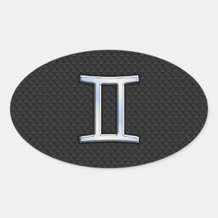 Chrome Like Gemini Zodiac Symbol Oval Sticker