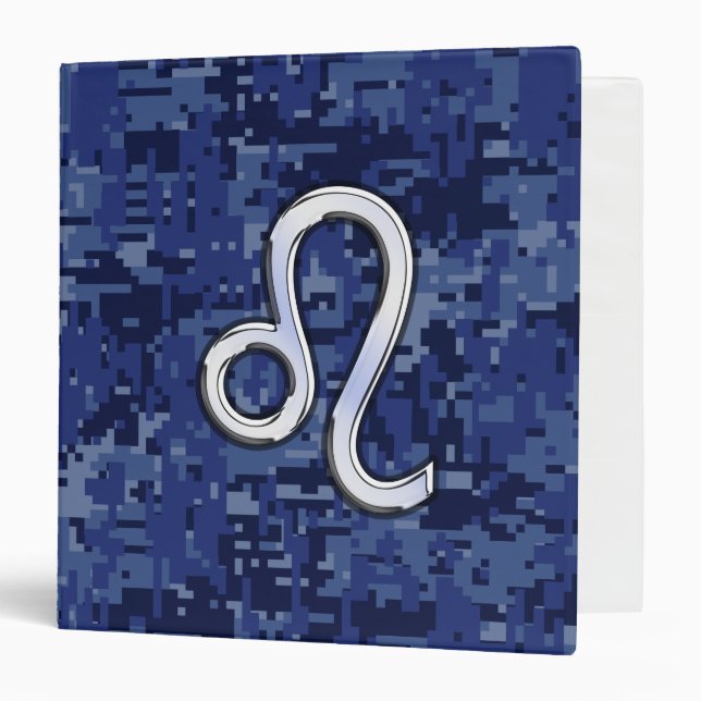 Chrome Like Leo Sign on Navy Blue Digital Camo Binder (Front/Inside)