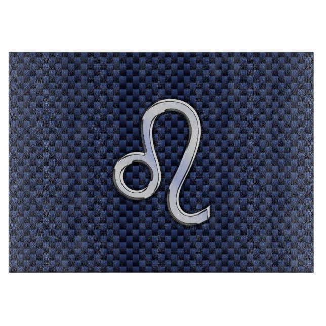 Chrome Like Leo Zodiac Sign Blue Carbon Fibre Cutting Board (Front)