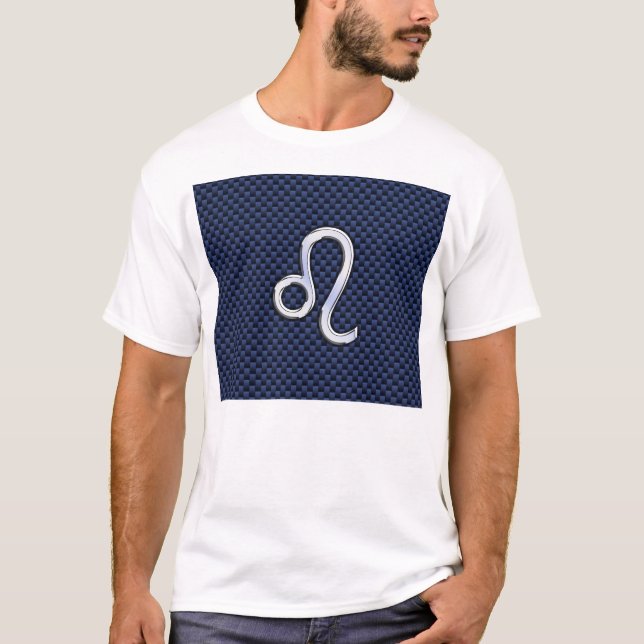 Chrome Like Leo Zodiac Sign Blue Carbon Fibre T-Shirt (Front)