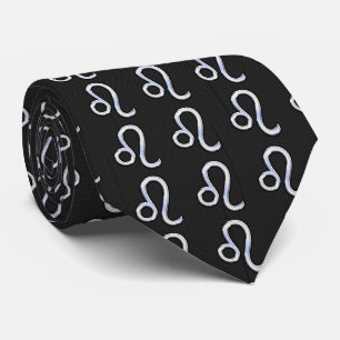 Chrome Like Leo Zodiac Sign on Snake Skin Decor Tie