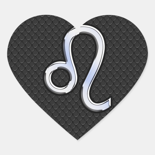 Chrome Like Leo Zodiac Sign on snake skin Heart Sticker (Front)