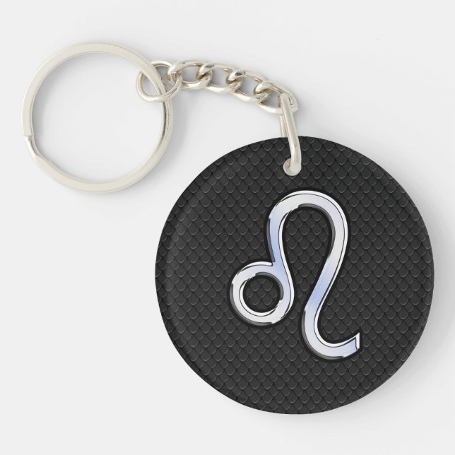 Chrome Like Leo Zodiac Sign on snake skin Keychain (Front)