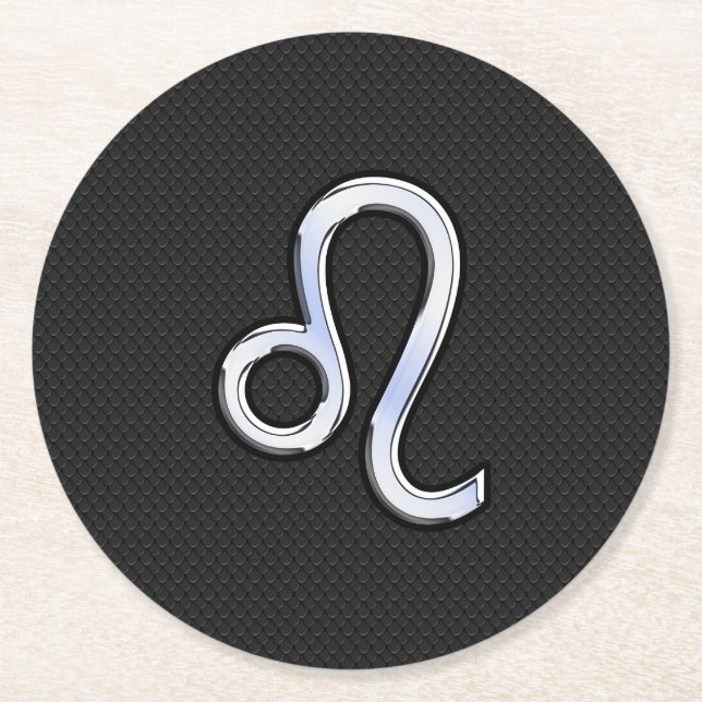 Chrome Like Leo Zodiac Symbol on snake skin Round Paper Coaster (Front)