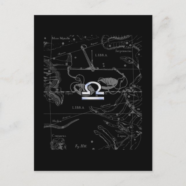Chrome like Libra Zodiac Sign on Hevelius Postcard (Front)