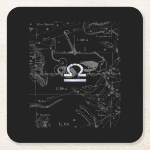 Chrome like Libra Zodiac Sign on Hevelius Square Paper Coaster