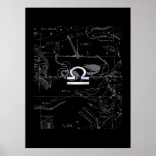 Chrome like Libra Zodiac Symbol on Hevelius Poster