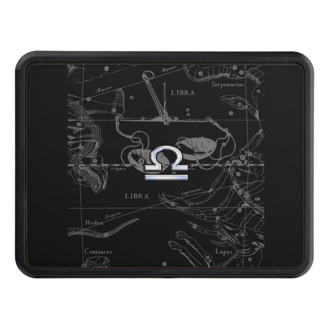 Chrome like Libra Zodiac Symbol on Hevelius Trailer Hitch Cover (Front)