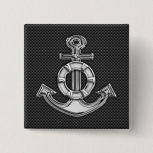 Chrome Like Lifesaver Anchor on Carbon Fibre 2 Inch Square Button