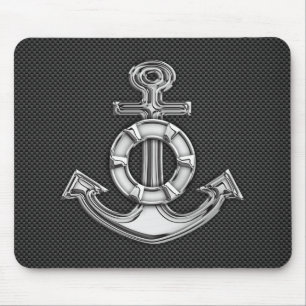 Chrome Like Lifesaver Anchor on Carbon Fibre Mouse Pad