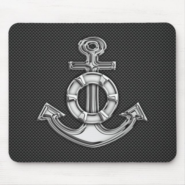 Chrome Like Lifesaver Anchor on Carbon Fibre Mouse Pad (Front)