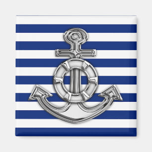 Chrome Like Lifesaver on Nautical Stripes Magnet