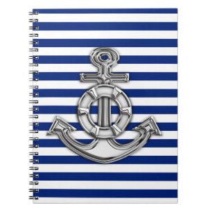 Chrome Like Lifesaver on Nautical Stripes Notebook