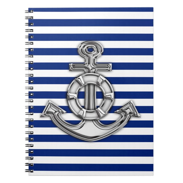 Chrome Like Lifesaver on Nautical Stripes Notebook (Front)