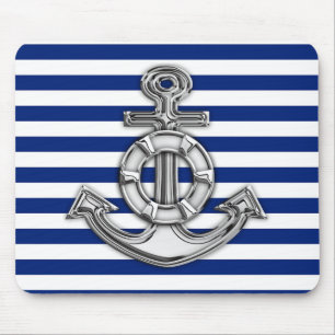 Chrome Like Lifesaver on Navy Stripes Mouse Pad