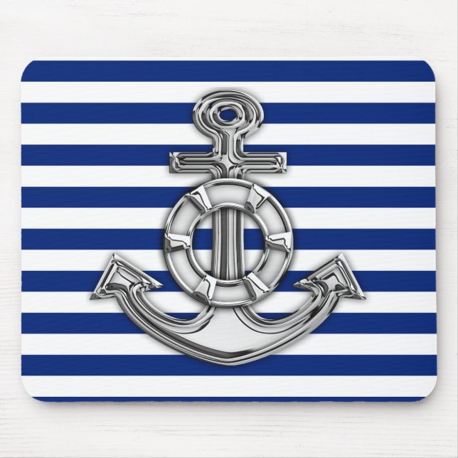 Chrome Like Lifesaver on Navy Stripes Mouse Pad (Front)