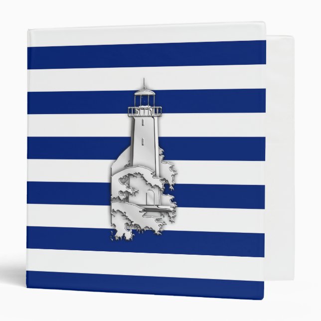 Chrome Like Lighthouse on Nautical Stripes Binder (Front/Inside)