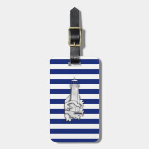 Chrome Like Lighthouse on Nautical Stripes Luggage Tag