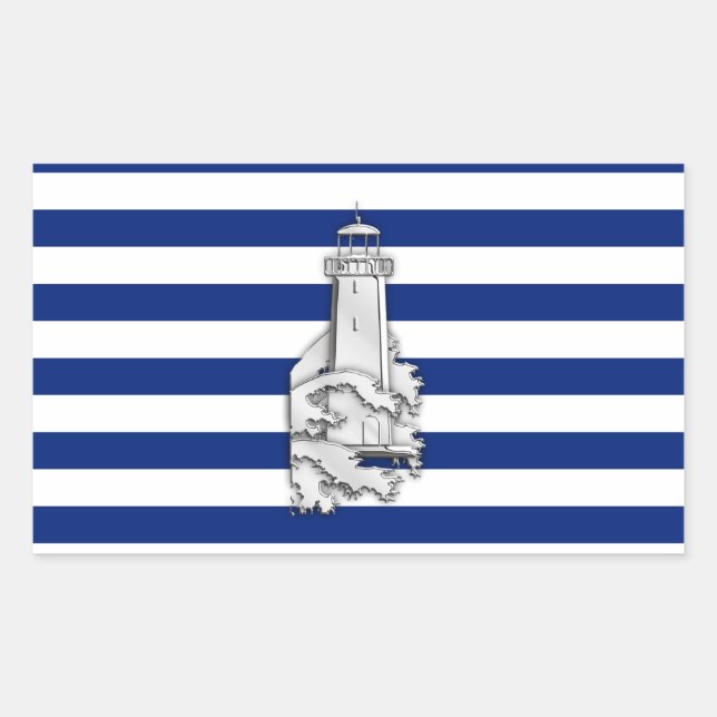 Chrome Like Lighthouse on Nautical Stripes Sticker (Front)