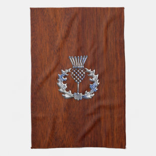 Chrome Like Mahogany Wood Grain Scottish Thistle Kitchen Towel