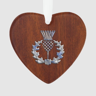 Chrome Like Mahogany Wood Grain Scottish Thistle Ornament