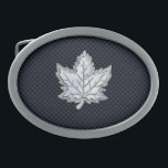 Chrome Like Maple Leaf Carbon Fibre Print Belt Buckle<br><div class="desc">An all Canadian maple leaf custom design gift for all festive occasions and friendly gatherings. Presented here as a silver chrome like applique on a racy carbon fibre style background print. A great gift to wear or to share. A design statement that is sure to make an impression on formal...</div>