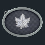 Chrome Like Maple Leaf Carbon Fibre Print Belt Buckle<br><div class="desc">An all Canadian maple leaf custom design gift for all festive occasions and friendly gatherings. Presented here as a silver chrome like applique on a racy carbon fibre style background print. A great gift to wear or to share. A design statement that is sure to make an impression on formal...</div>