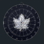 Chrome Like Maple Leaf Carbon Fibre Print Dartboard<br><div class="desc">An all Canadian maple leaf custom design gift for all festive occasions and friendly gatherings. Presented here as a silver chrome like applique on a racy carbon fibre style background print. A great gift to wear or to share. A design statement that is sure to make an impression on formal...</div>