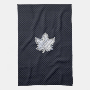 Chrome Like Maple Leaf Carbon Fibre Print Kitchen Towel