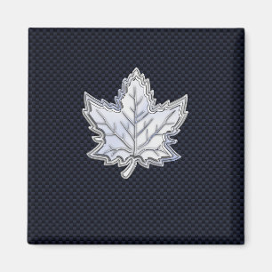Chrome Like Maple Leaf Carbon Fibre Print Magnet