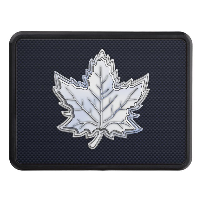 Chrome Like Maple Leaf Carbon Fibre Print Trailer Hitch Cover (Front)