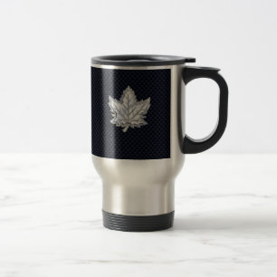 Chrome Like Maple Leaf Carbon Fibre Print Travel Mug