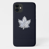 Chrome Like Maple Leaf on Carbon Fiber Print