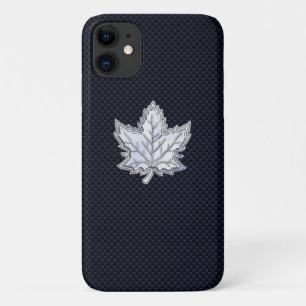 Chrome Like Maple Leaf on Carbon Fiber Print iPhone 11 Case