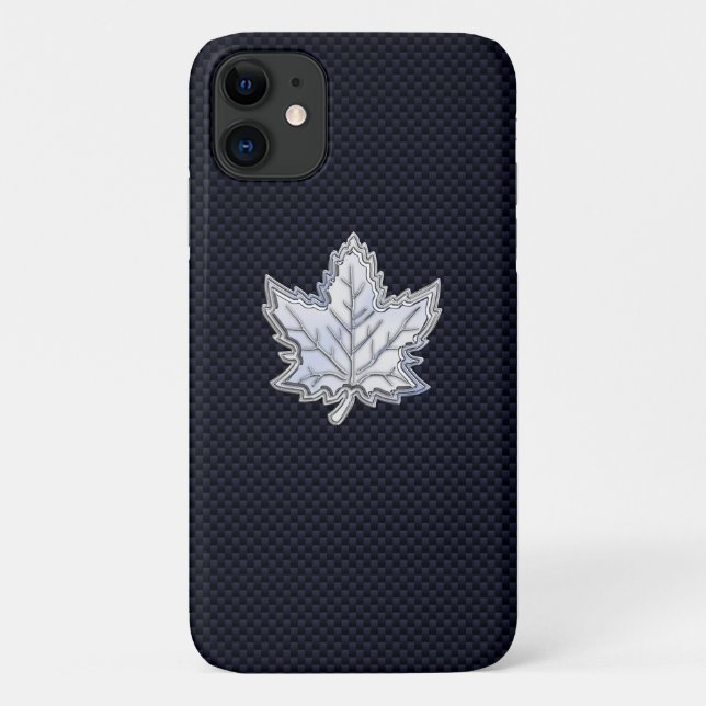 Chrome Like Maple Leaf on Carbon Fiber Print Case-Mate iPhone Case (Back)