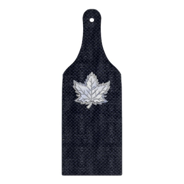 Chrome Like Maple Leaf on Carbon Fiber style Cutting Board (Front)