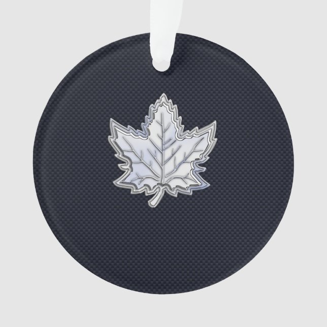 Chrome Like Maple Leaf on Carbon Fiber style Ornament (Front)
