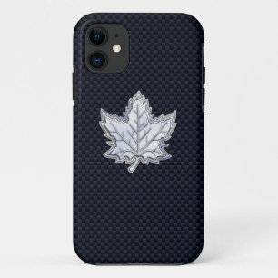 Chrome Like Maple Leaf on Carbon Fiber Stylish iPhone 11 Case