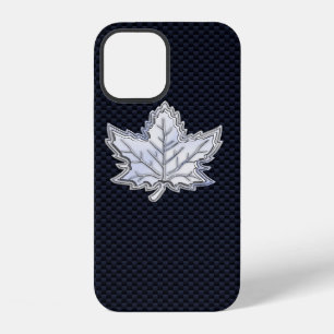 Chrome Like Maple Leaf on Carbon Fibre Print iPhone 12 Case
