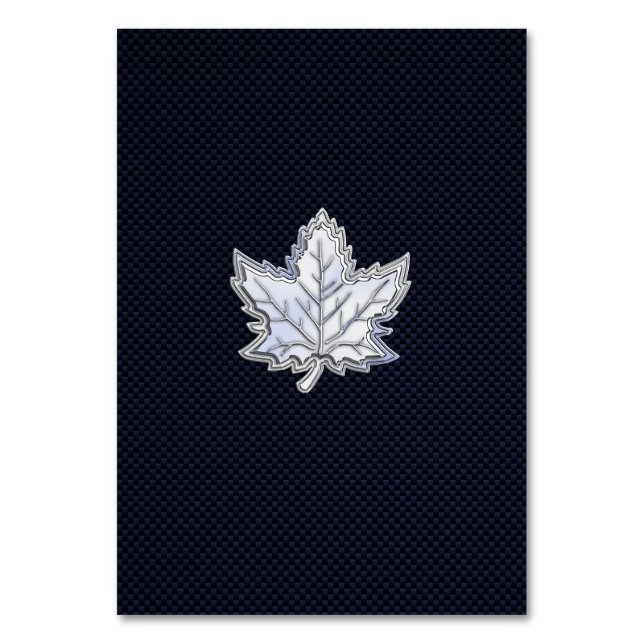 Chrome Like Maple Leaf on Carbon Fibre Print Table Number (Front)