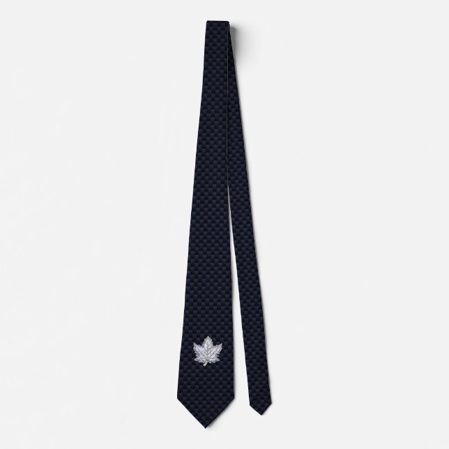 Chrome Like Maple Leaf on Carbon Fibre Print Tie (Front)