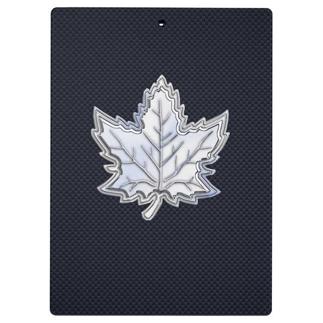 Chrome Like Maple Leaf on Carbon Fibre style Clipboard (Back)