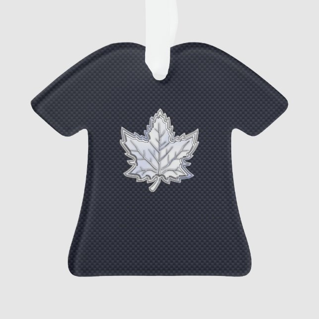 Chrome Like Maple Leaf on Carbon Fibre style Ornament (Front)