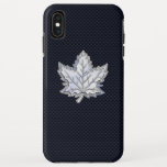 Chrome Like Maple Leaf on Carbon Fibre Stylish iPhone XS Max Case<br><div class="desc">An all Canadian stylish maple leaf custom design gift for all festive occasions and friendly gatherings. Presented here as a silver chrome like applique on a racy navy blue carbon fibre style background print. A great gift to wear or to share. A design statement that is sure to make an...</div>