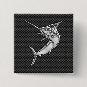Chrome Like Marlin on Carbon Fibre 2 Inch Square Button