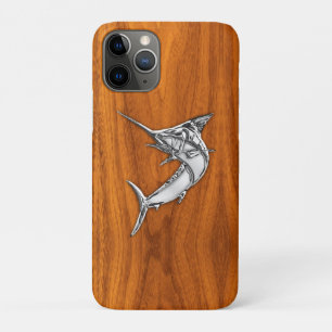 Chrome Like Marlin on Teak Wood Grain Decor iPhone 11 Pro Case