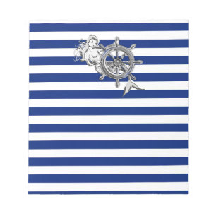 Chrome Like Mermaid on Nautical Stripes Notepad