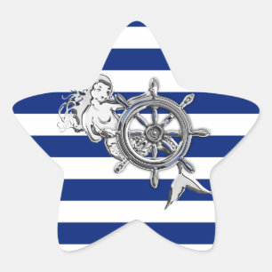 Chrome Like Mermaid on Nautical Stripes Star Sticker